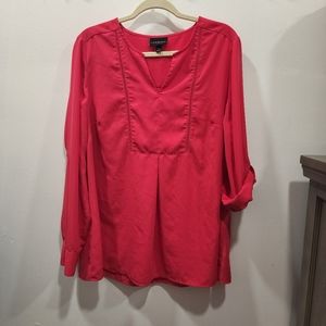 Women's LANE BRYANT long sleeve / roll up sleeves blouse hot pink Sz 14/16